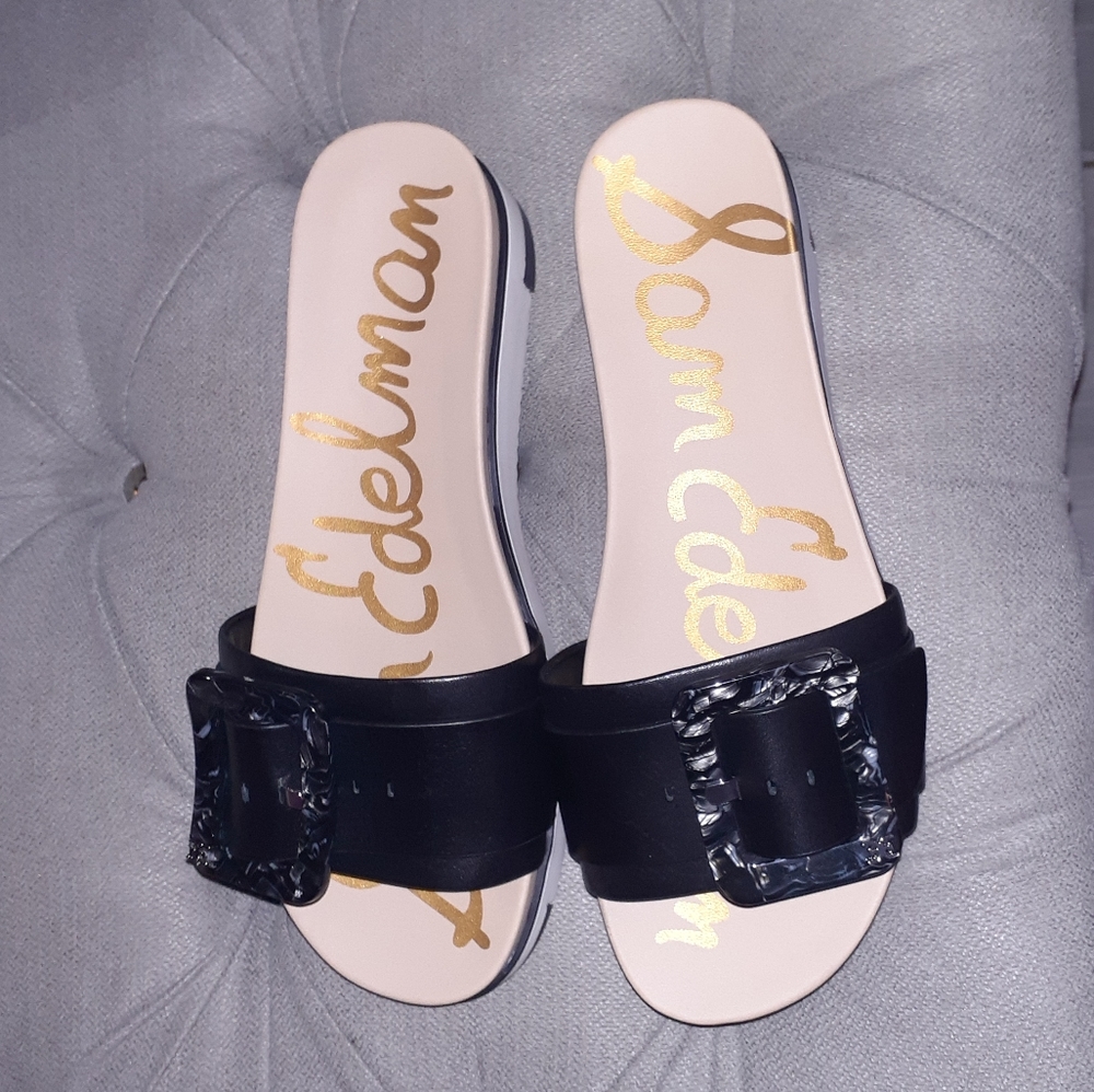 Sam Edelman Black Slide Sandals with Buckle - Picture 6 of 8